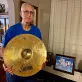 Dad holding the ride cymbal with moms picture laser engraved “iIn Memory “